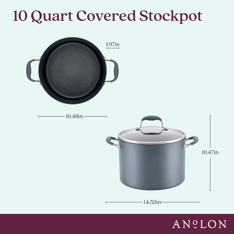 Anolon Advanced Home Hard-Anodized Nonstick Open Stock Cookware (10 Qt Stock Pot, Moonstone) - Image 2